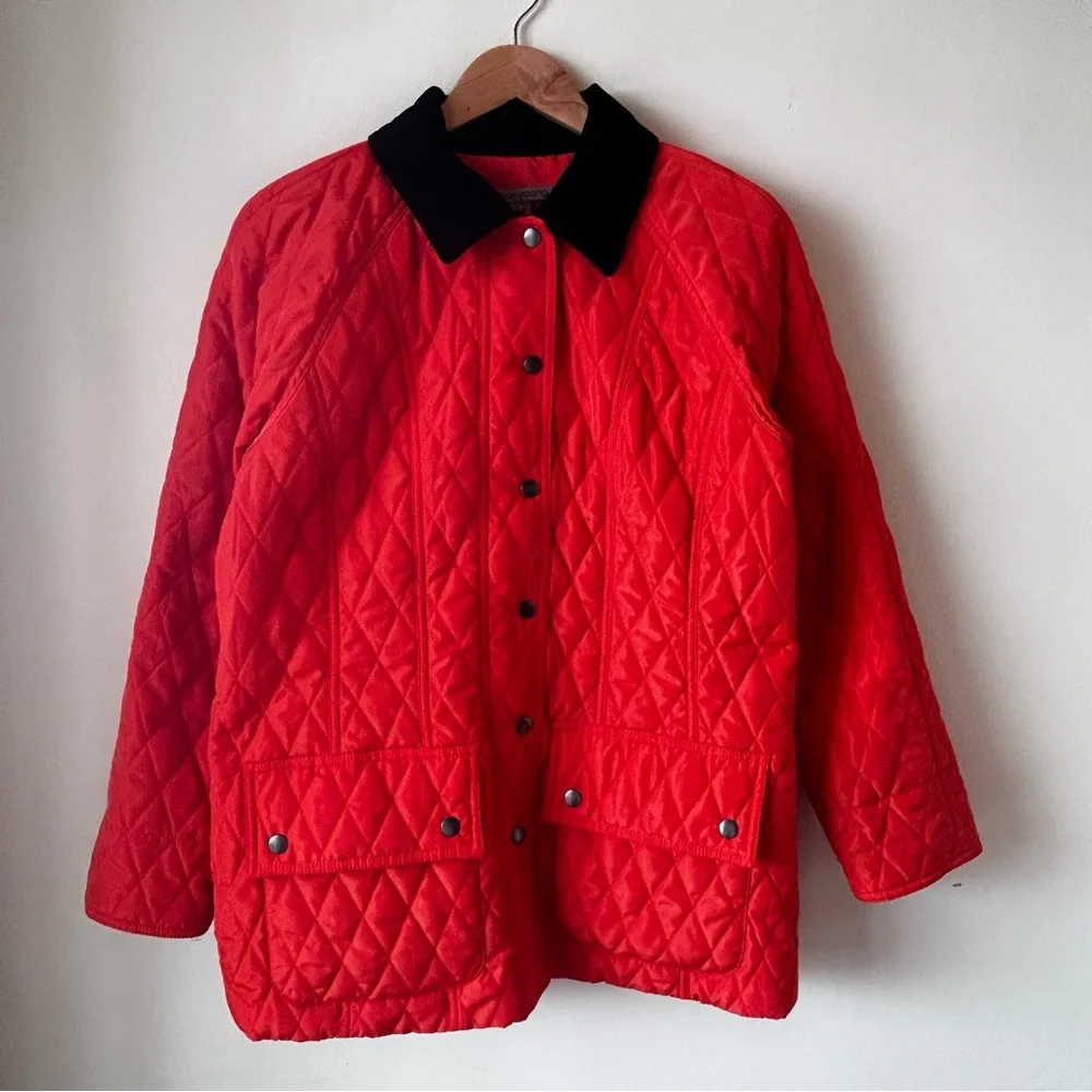 Sharon Young Quilted Classic Preppy Heritage Barn Chore Coat Orange Red Vintage - Picture 15 of 15